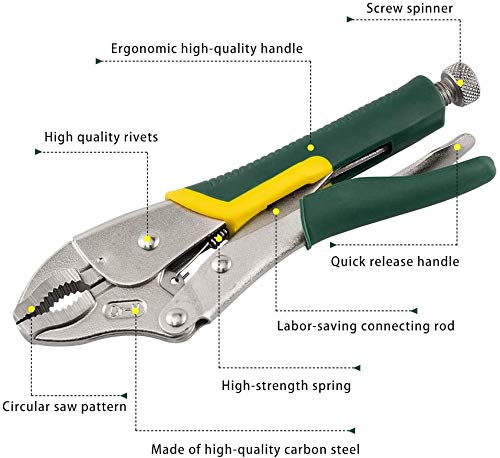 AIRAJ 7" Curved Jaw Locking Pliers, Durable Chrome-vanadium Steel Hand Tool, Vise Grips & Locking Pliers with Soft Rubber Handle for Home & Workshop Use 7IN - LeoForward Australia