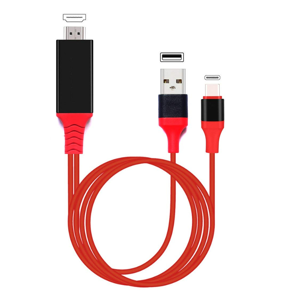  [AUSTRALIA] - USB C to HDMI Adapter with USB Cable, AWADUO Type c to HDMI Adapter 4K 30Hz Compatible with MacBook 2018 iPad Pro,iMac,ChromeBook Pixel,Galaxy S9 Note9 S10 Surface Book Pro- 6.6FT (6.6FT, Red)