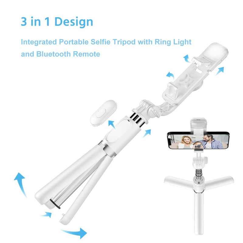  [AUSTRALIA] - Ambertronix 40" Lighted Selfie Stick Tripod, Removable Bluetooth Remote, 3 Light Modes, 6 Brightness Levels, Lightweight, Portable, Compatible with All iPhone & Android Devices, White (2022Upgrade)