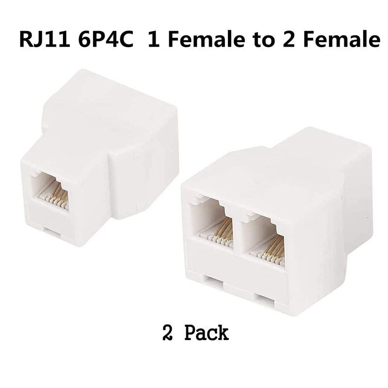  [AUSTRALIA] - 3Female Telephone Splitter Adapter Cable,Telephone Landline Cable Connector and Separator (RJ11 6P4C-2 Pack) RJ11 6P4C-2 Pack