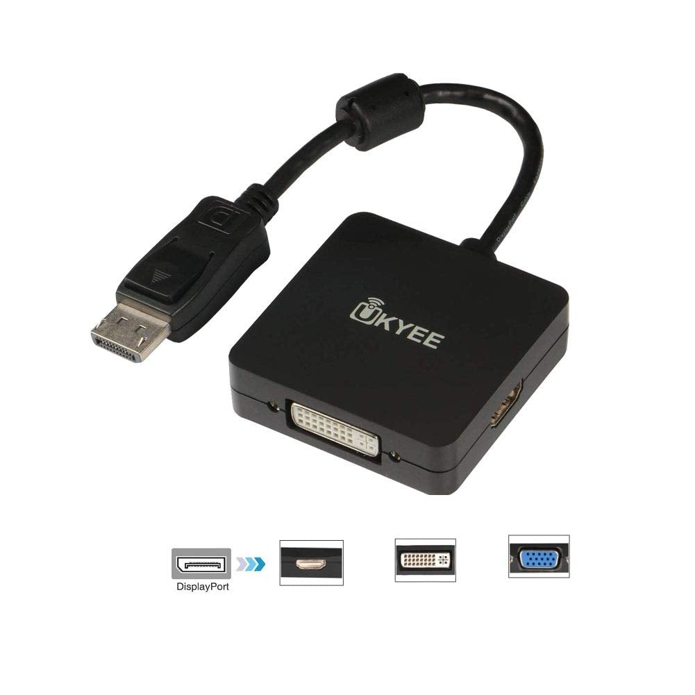  [AUSTRALIA] - Display Port to HDMI VGA DVI Adapter, UKYEE Multi-Function 3-in-1 DP DisplayPort to DVI HDMI VGA Converter Adapter 1080P@60Hz Male to Female - Black