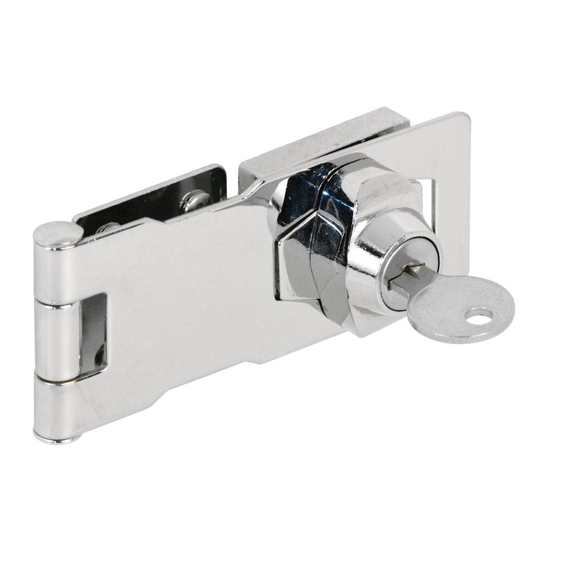  [AUSTRALIA] - Prime-Line U 9951 Keyed Hasp Lock – Twist Knob Keyed Locking Hasp for Small Doors, Cabinets and More, 4” x 1-5/8”, Steel, Chrome Plated