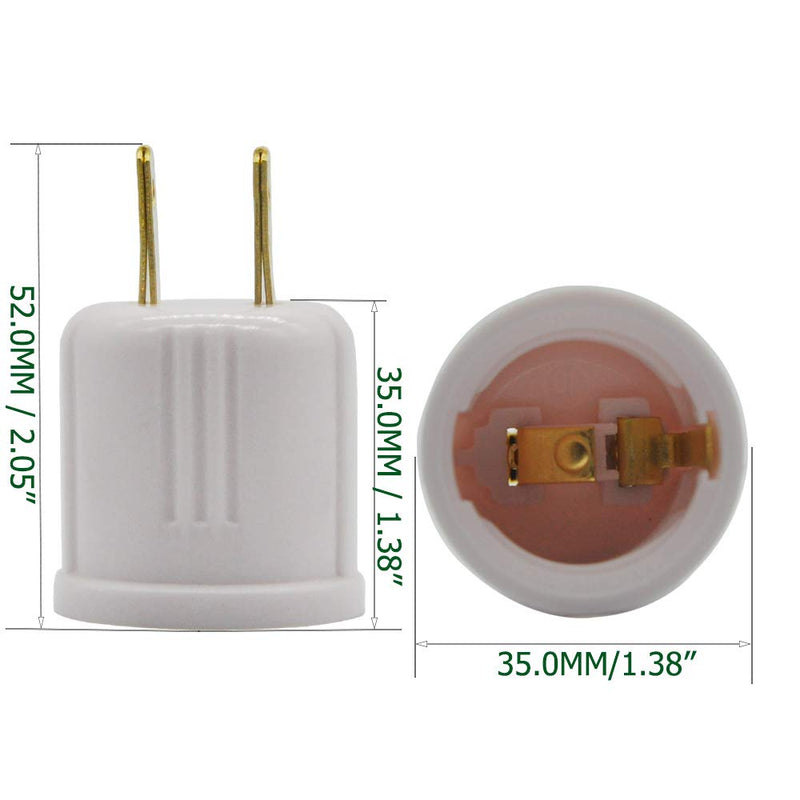  [AUSTRALIA] - Outlet to Socket Adapter, Plug-in Light Socket, Convert Outlet to Light Bulb Socket, Polarized 2-Prong Outlet to E26 E27 Screw Base Bulb Socket, 660 Watt, 125 Volt, UL Listed (2-Pack) 2-Pack