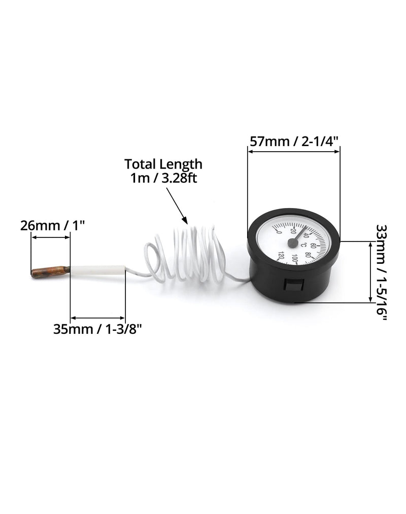  [AUSTRALIA] - QWORK thermometer with capillary sensor used for boilers, heating and cooling systems, capillary 1000 mm, 0-120°C