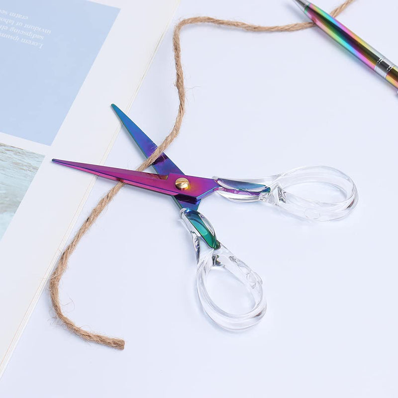  [AUSTRALIA] - Acrylic Scissors,Multipurpose Stylish Scissors, Stainless Steel Scissors with Clear Acrylic Handle, Stationery Paper Cutting Tool for Office, Home, School (Rainbow)