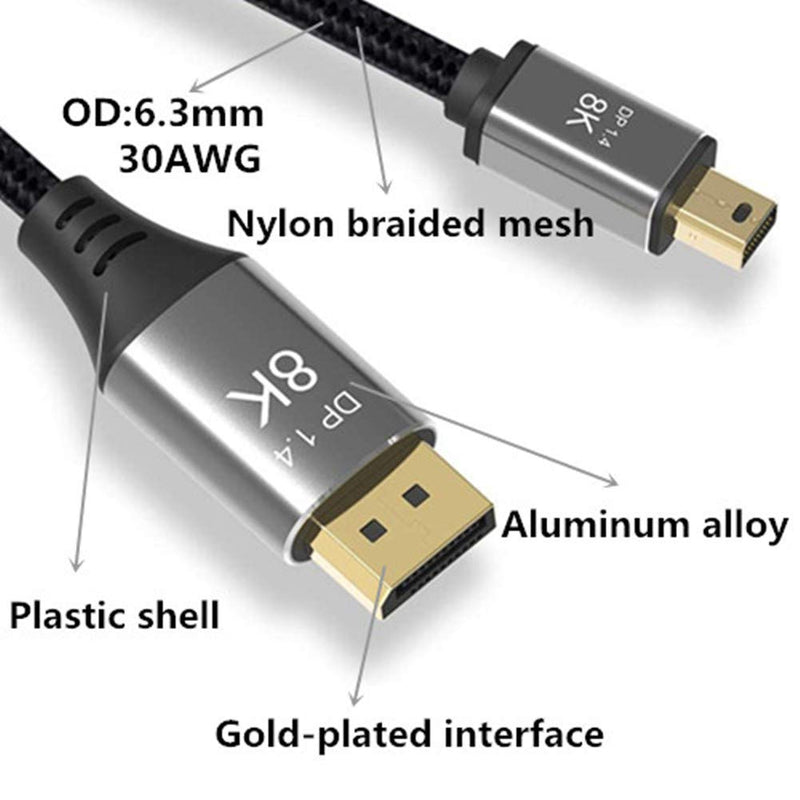  [AUSTRALIA] - CABLEDECONN 3M 10FT Mini DP to DisplayPort 8K Cable 8K(7680x4320)@60Hz 4K@144Hz DisplayPort 1.4 Bi-Directional Transmission DisplayPort to Mini DisplayPort 8K Cable