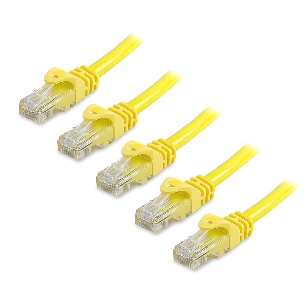  [AUSTRALIA] - Cmple – 5 Pack Cat6 Ethernet Cable, High Speed Cat6 Internet Network Cable, Ethernet Patch Cables, Computer LAN Cable with Snagless RJ45 Connectors - 1.5 Feet Yellow (Pack of 5) 1.5FT