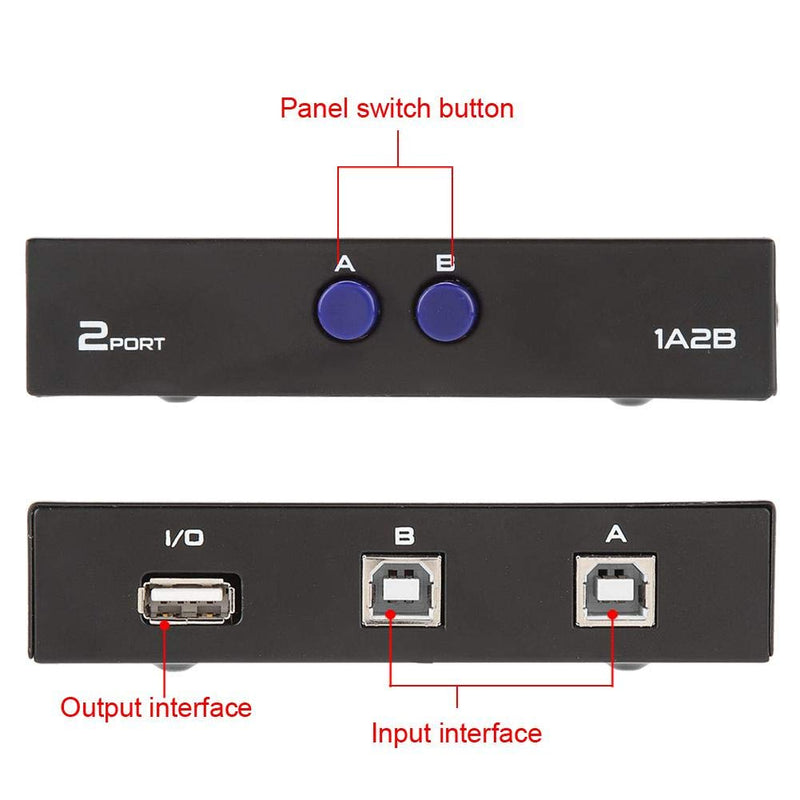  [AUSTRALIA] - USB Sharing Switch , fosa Sharing Switch Selector 2/4 Port USB 2.0 Manual Sharing Switch Switcher Box Switcher Adapter Hub for PC, Printer, Scanner, Mouse, Keyboard(2 Port)