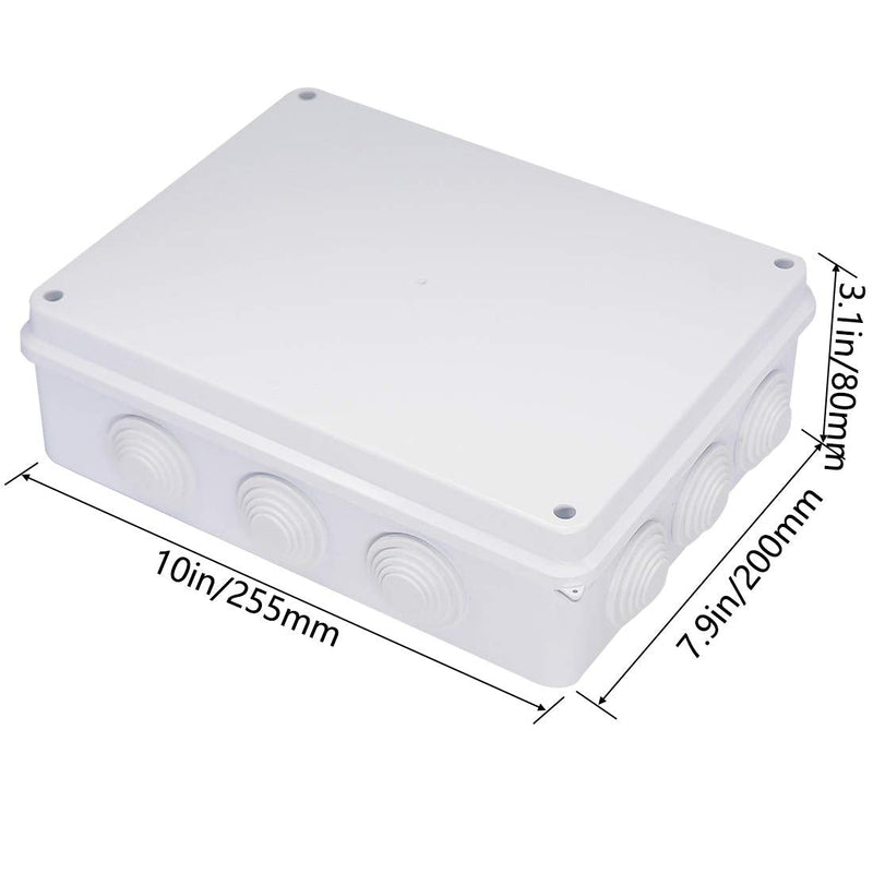  [AUSTRALIA] - Zulkit Junction Box ABS Plastic Dustproof Waterproof IP65 Universal Electrical Boxes Project Enclosure White 10 x 7.9 x 3.1 inch (255 x 200 x 80mm) 10" x 7.9" x 3.1" With Holes