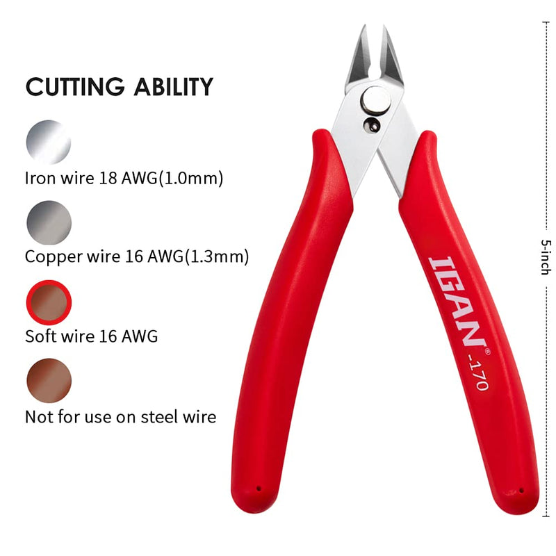  [AUSTRALIA] - IGAN-170 Wire Cutters, Precision Electronics Flush Cutter, One of the Strongest and Sharpest Side Cutting pliers with an Opening Spring, Ideal for Ultra-fine Cutting Needs. Pack 1