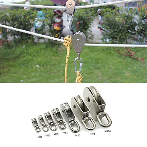  [AUSTRALIA] - JCBIZ 1-Pack M20 Single Pulley Block Stainless Steel Heavy Duty Hardware Single Wheel Swivel Rigging Lifting Wheel Fixed Pulley for Wire Rope Loading 75kg