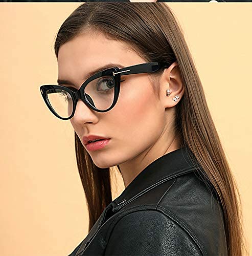 FEISEDY Cat Eye Thick Glasses Anti-Blue Light Computer Glasses Women Stylish Reduce Eyestrain and Minimize Headache B9008 Bright Black - LeoForward Australia