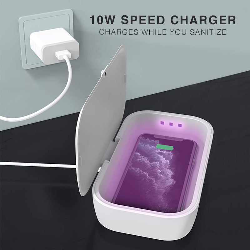  [AUSTRALIA] - UV Phone Sanitizer and Charger by Johns Avenue - UV Sanitizer with Quick 5 Minute Sanitation Mode Can Be Used in Car to Sanitize On The Way Home - Keys, Cash, Anything Phone Sterilizer
