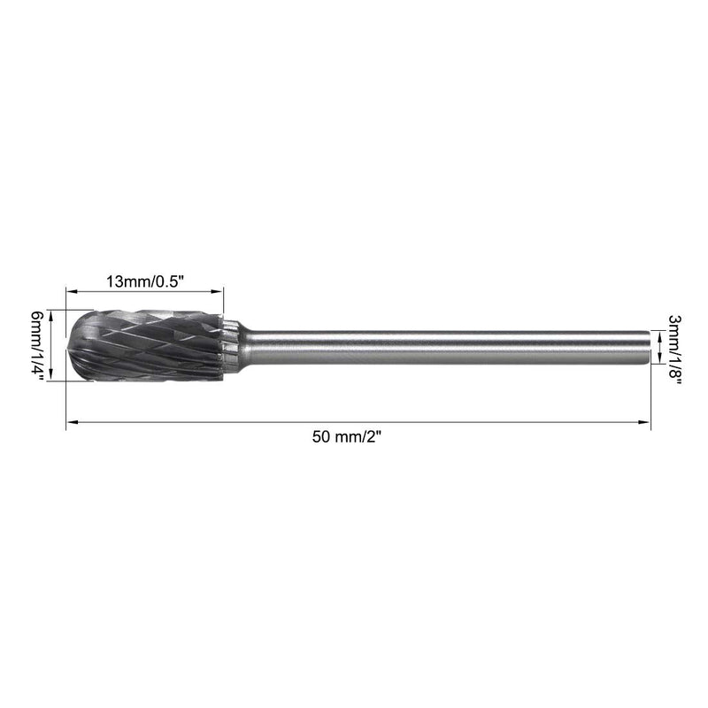 uxcell Tungsten Carbide Rotary Files 1/8" Shank, Double Cut Cylindrical Radius End Rotary Burrs Tool 6mm Dia, for Die Grinder Drill Bit Wood Soft Metal Carving Polishing, 3pcs - LeoForward Australia