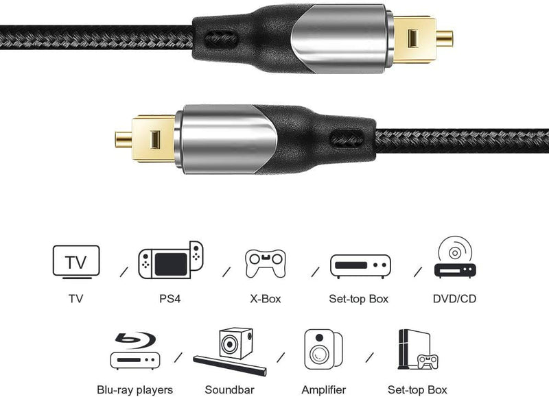 CableCreation Digital Audio Cable 10FT, Digital Optical Cable [24K Gold Connector, Nylon Braided] Optical Audio Cable for Home Theater, Sound Bar, TV, PS4, Xbox & More, 3M 10Feet Black & Silver - LeoForward Australia