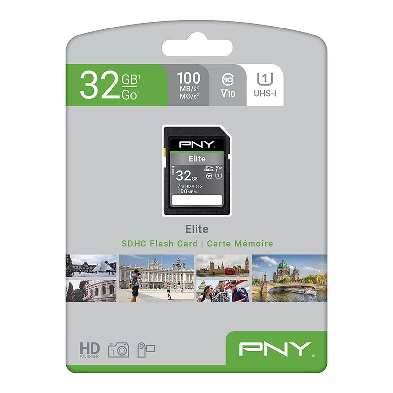  [AUSTRALIA] - PNY 32GB Elite Class 10 U1 V10 SDHC Flash Memory Card - 100MB/s, Class 10, U1, V10, Full HD, UHS-I, Full Size SD
