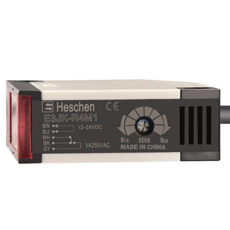  [AUSTRALIA] - Heschen Photoelectric Switch E3JK-R4M1 DC 12-24V Feedback Reflection Type Detection Distance 4m with Reflector Plate
