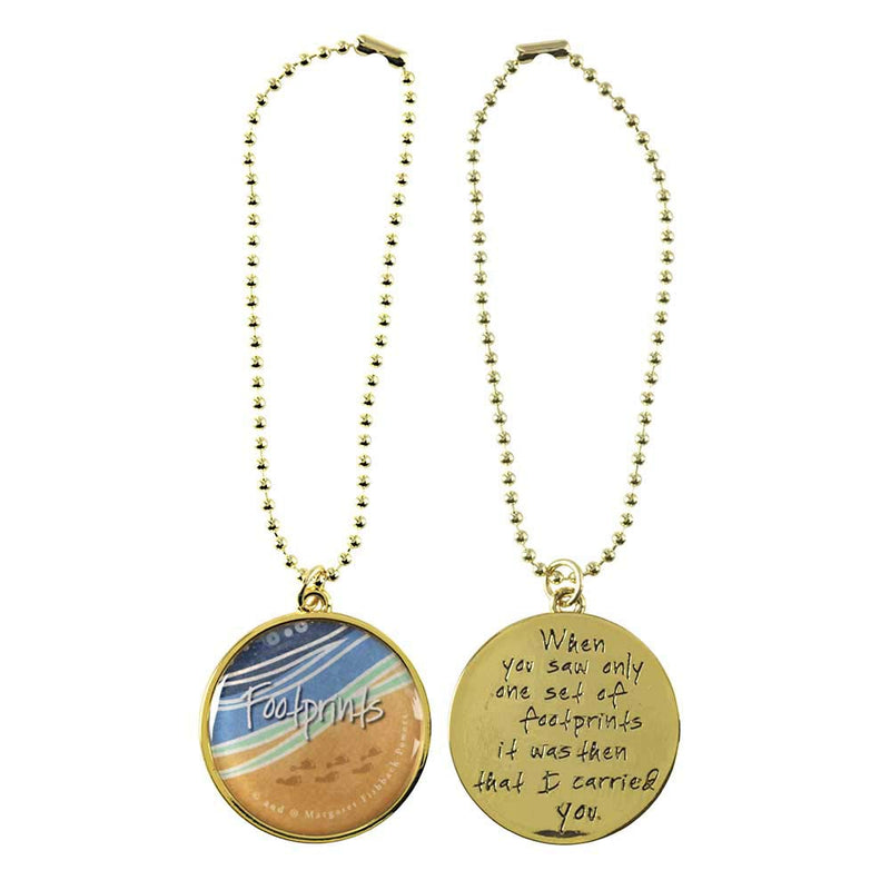  [AUSTRALIA] - Dicksons Footprints in The Sand I Carried You Ocean Shoreline Gold Tone 7 Inch Zinc Alloy Metal Auto Mirror Dangle Car Charm