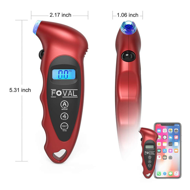  [AUSTRALIA] - Foval Digital Tire Pressure Gauge 150 PSI for Car Truck Bicycle Instant Read with Backlit LCD and Non-Slip Grip, 4 Pack