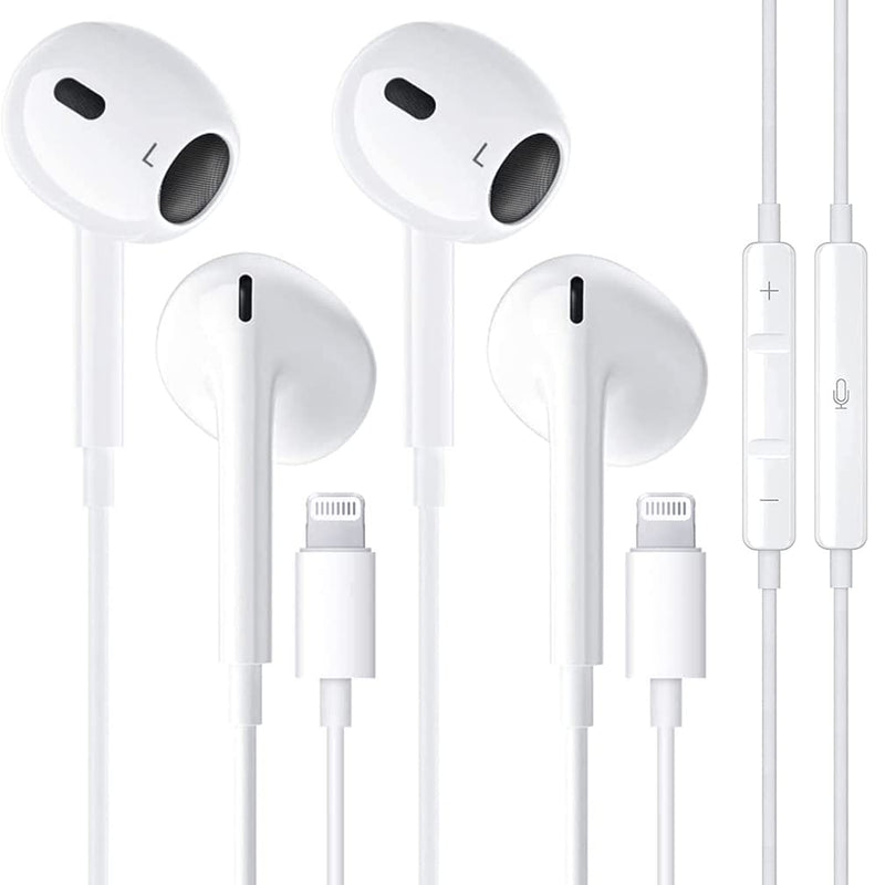  [AUSTRALIA] - 2 Pack Apple Headphones Wired Earbuds with Lightning Connector [Apple MFi Certified] In-Ear iPhone Earphones with Built-in Microphone & Volume Control Compatible with iPhone 14/13/12/11/XR/XS/X/8/7/SE White-2PACK
