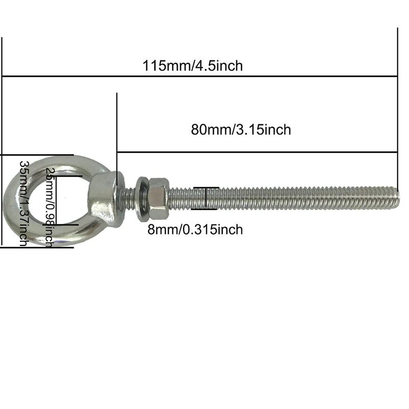  [AUSTRALIA] - HYXXYY Stainless Steel Eye Bolt, 4pack M8 Shoulder Eye Bolts 5/16" X 3.15"with Nuts and Washer Thread Lifting Ring Eyebolt 4pcs