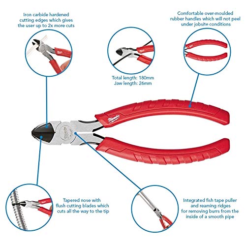  [AUSTRALIA] - Milwaukee 48-22-6107 Rust Resistant 7 Inch Diagonal Wire Cutting Pliers with 1 Inch Reaming Head