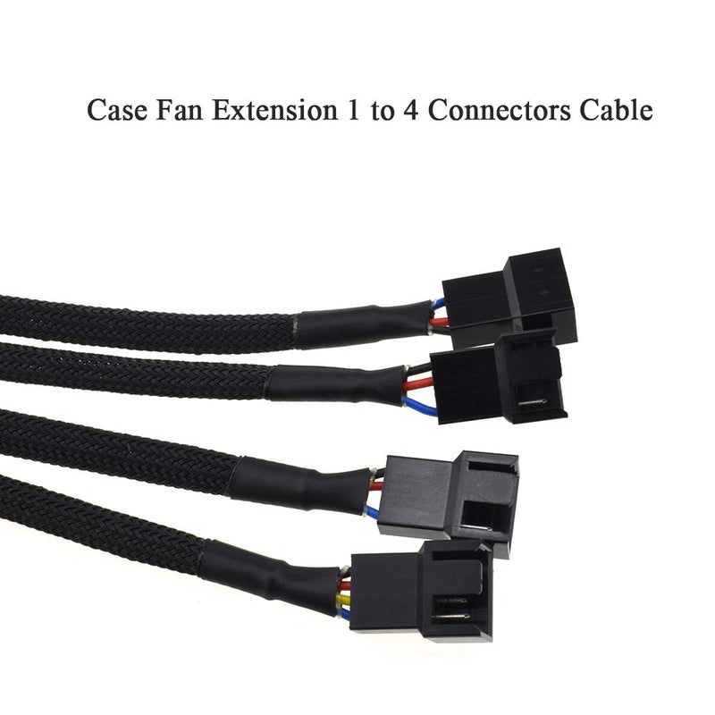  [AUSTRALIA] - Boscoqo 4 Pin PWM Fan Splitter Cable Case Fan Extension 1 to 4 Connectors Y Cable for PC CPU Fan Header MOBO Corsair Black Sleeved Braided Female to Male 10.5 inches Fan Speed Pin 2 Pack 1to4 2 Pieces