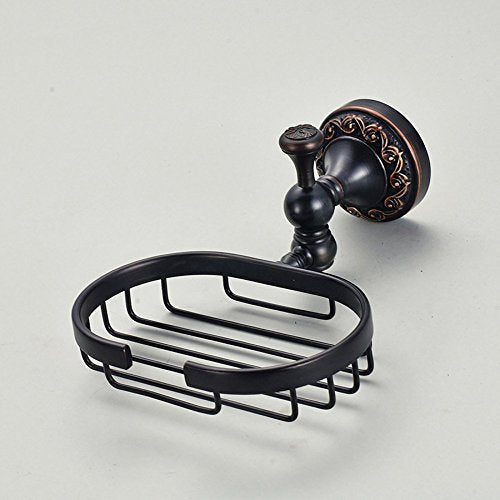 7Trees Vintage Style Solid Brass Wall Mounted Bath Shower Soap Dish Holder Bathroom Accessories Soap Basket Antique Brass and Oil Rubbed Bronze Soap Shelf (Black Antique) Black Antique - LeoForward Australia