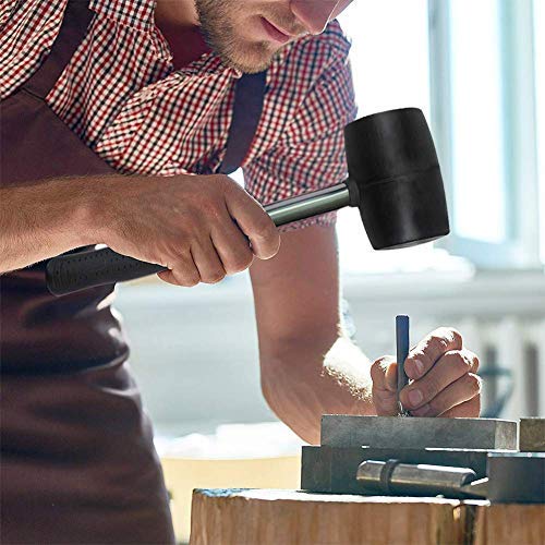  [AUSTRALIA] - OriGlam Black Rubber Mallet Rubber Hammer, Soft-Face Hammer Deadhead Rubber Mallet, Anti-Slip Stainless Steel Tube, Rubber Handle Rubber Head Mallet Grip for All Jobs DIY Hand Tool