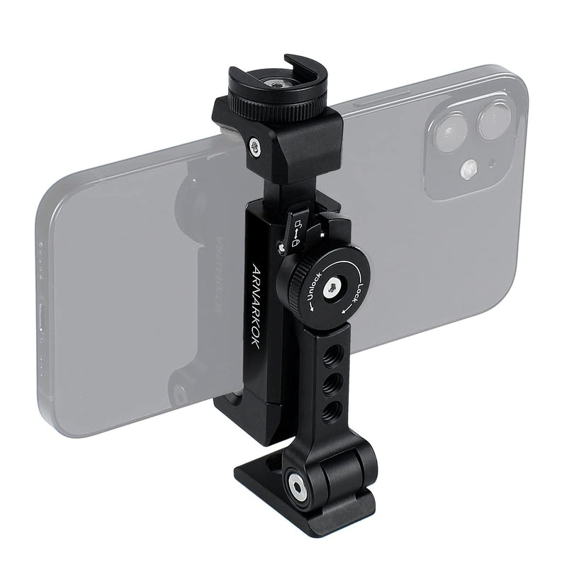  [AUSTRALIA] - Arnarkok Metal Phone Tripod Mount w Rotatable Cold Shoe,360 Rotation & Tilt Angle,Compatible with iPhone Cell Phone Tripod Mount Adapter, Phone Mount for Tripod,Tripod Phone Mount,Video Vlogging Rig