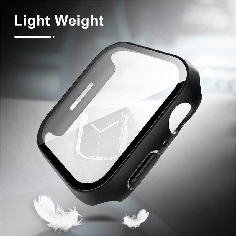  [AUSTRALIA] - TAURI 2 Pack Hard Case Designed for Apple Watch Series 8/7 45mm, Built-in 9H Tempered Glass Screen Protector, [Full Protection] [Touch Sensitive] Slim Bumper [HD Clear] Cover for iWatch 45mm-Black Black