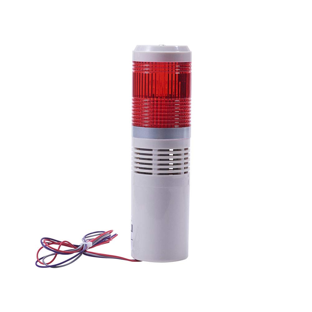  [AUSTRALIA] - Othmro 1Pcs 24V 3W Warning Light, Industrial Signal Light Tower Lamp, Column LED Alarm Round Tower Light Indicator Continuous Light Plastic Electronic Part Flashing for Workstations with Sound Red