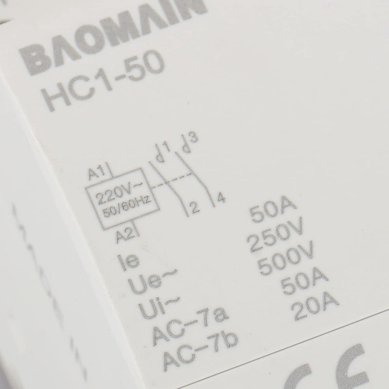  [AUSTRALIA] - Baomain AC Contactor HC1-50 220~240V 50A 2 Pole Universal Circuit Control DIN Rail Mount Normally Open