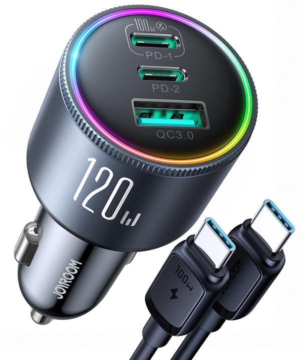  [AUSTRALIA] - 120W Car Charger USB C, JOYROOM 3 Port Car Phone Charger Fast Charging for Multiple Devices PD 100W&35W QC 3.0/4.0 USB Cigarette Lighter Adapter for iPhone 14/13 Pro Samsung S23/22 MacBook Laptop