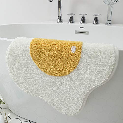  [AUSTRALIA] - Fancy Soft Cute Yolk Egg Shape Bath Mat for Kids Cartoon Plush Water Absorbent Bathroom Decor Mat Bathtub Rug White Children's Room Bath Rug (17.7x25.5inch) 17.7x25.5inch