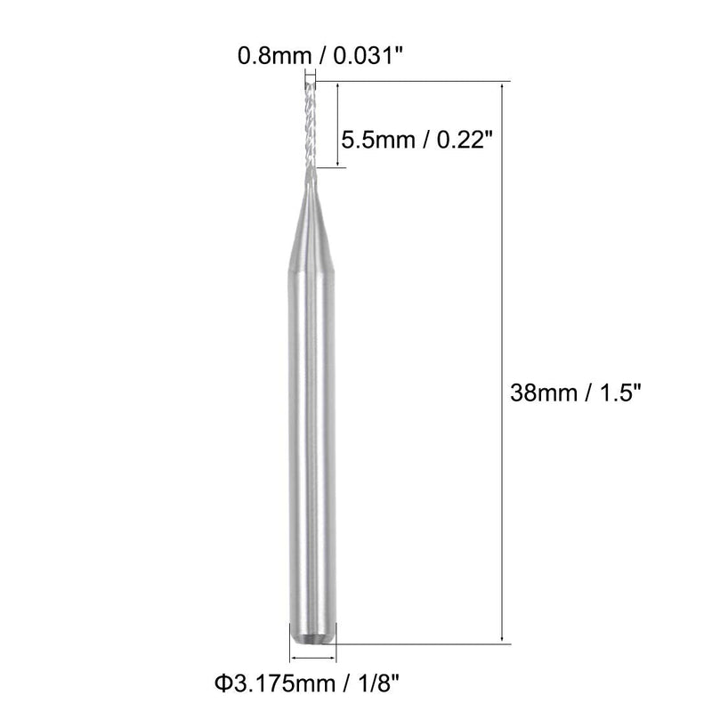  [AUSTRALIA] - uxcell 10Pcs 0.8mm Carbide End Mill Engraving Milling Cutter CNC Router Bits for PCB Machine, 1/8" Shank 0.8x5.5mm