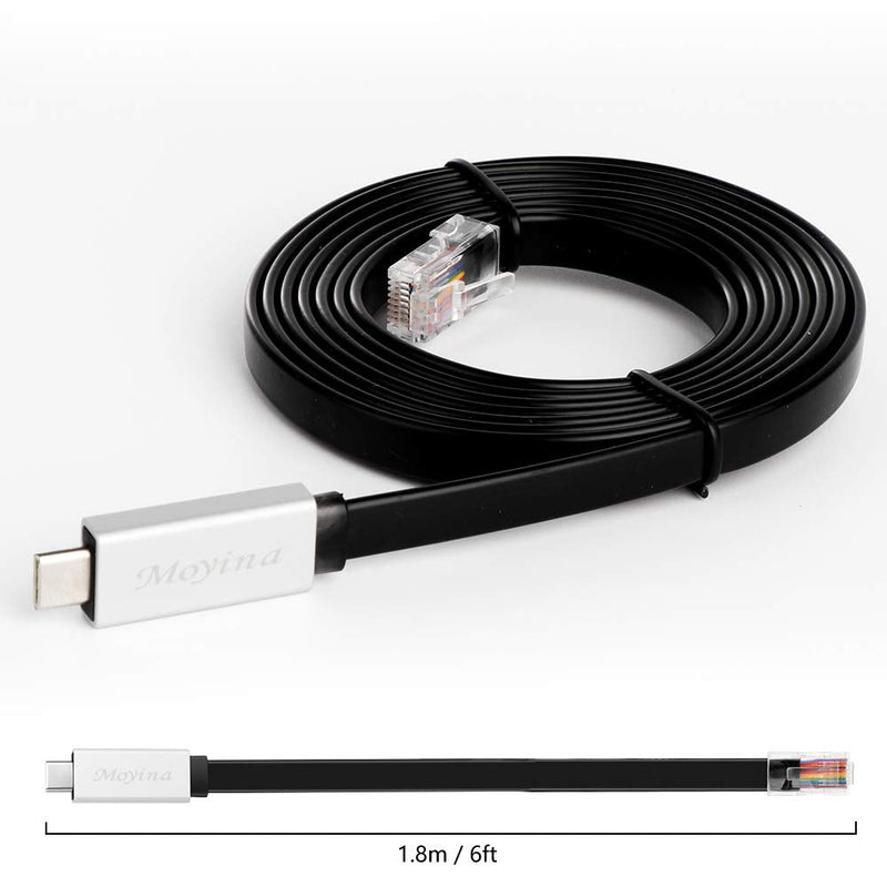  [AUSTRALIA] - Moyina USB C Console Cable USB C to RJ45 Cable FTDI Chip Essential Accesory of Cisco, NETGEAR, Ubiquity, TP-Link Routers/Switches for Laptops in Windows, Mac, Linux (6 ft,Black)