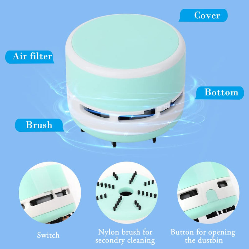  [AUSTRALIA] - FineInno Mini Crumb Vacuum Cleaner Portable Desktop Sweeper Handheld Cordless Multifunction Cleaning for Home,Office,Cars,Pet Hairs (Green White) Green White