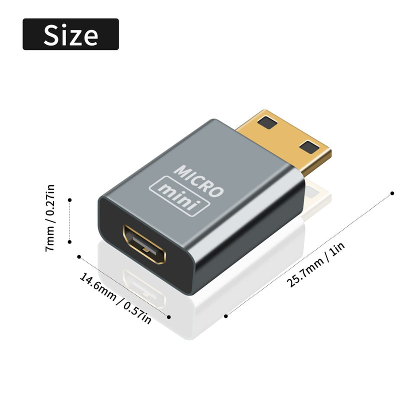  [AUSTRALIA] - Poyiccot Mini HDMI to Micro HDMI Adapter, Mini HDMI Male to Micro HDMI Female Convertor Adapter with 3D/4K 1080P for Laptop, Monitor, Projector, 2Pack