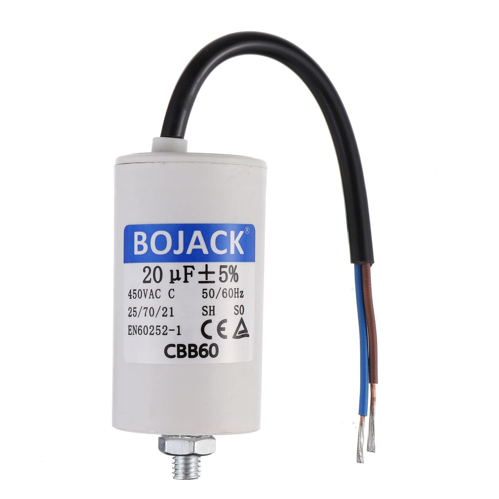  [AUSTRALIA] - BOJACK 20uF 450V motor running capacitor 40x73mm starting capacitor Motor starting capacitor with capacitor with lead wire M8 with nut Suitable for most motors.