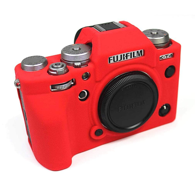  [AUSTRALIA] - PCTC Silicone Protective Cover Housing Frame Shell Case for Fujifilm X-T4(Red), Tempered galss Screen Protector xt4 (2 Pack), Lovely Ladybug hotshoe Cap, Bubble Spirit Level hotshoe caps