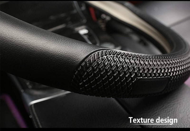  [AUSTRALIA] - Sholer D Shape Steering Wheel Cover Compatible with Car Fit Diameter 14.5-15 inch Anti-Slip Lines,Durable Microfiber PU Leather Steering Wheel Cover Four Season Universal and Easy to Install (BLACK)