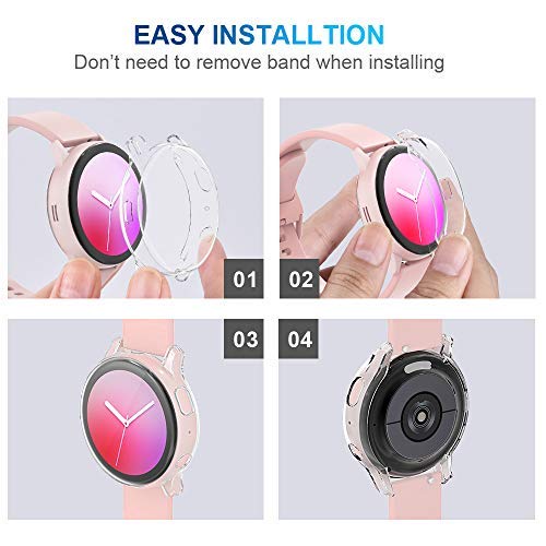 [2Pack] Tensea Compatible with Samsung Galaxy Watch Active 2 Screen Protector Case 40mm, Bumper Full Around Cover for Samsung Galaxy Watch Active2 40 (Clear, 40mm) Clear - LeoForward Australia