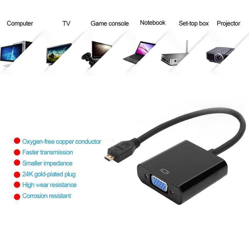  [AUSTRALIA] - Archuu HDMI to VGA Adapter Cable, 1080P HDMI Male to VGA Male Active Video Converter Cord, for Raspberry Pi 4B, with Power Supply Function, Support Notebook PC Game Console TV Projector Etc Micro HDMI to VGA