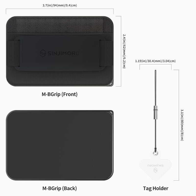  [AUSTRALIA] - Sinjimoru 2 Pack Magnetic Wallet & Universal Magnet Sticker, Cell Phone Wallet for MagSafe with Strong Magnet Stickers for Android & Galaxy. M-BGrip Black & M-Plate Black