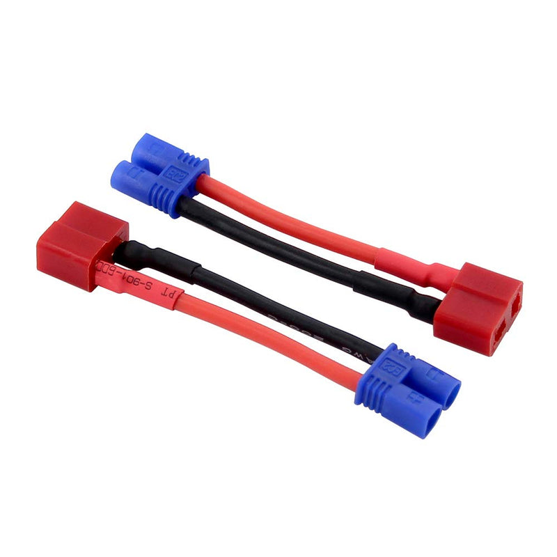  [AUSTRALIA] - OliRC 4pcs EC2 Male to T-Plug Deans Style Female Connector Adapter with 5cm 2in 16awg Wire(C36-4)
