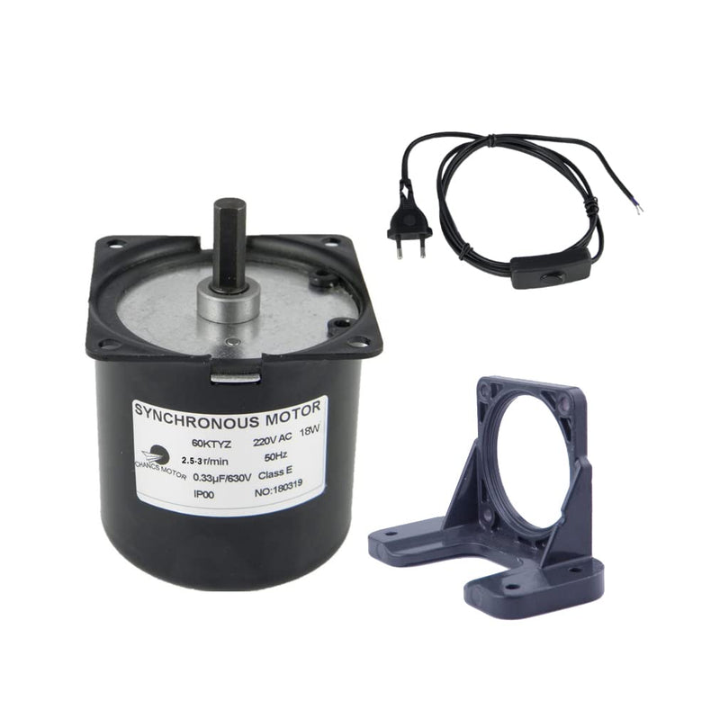  [AUSTRALIA] - CHANCS Permanent Magnet Synchronous Gear Motor 220V 60KTYZ 2.5RPM Torque 80Kgf.cm with Bracket and Power Cable Mini Gear Electric Motor 2.5r/min+Bracket+Power Cable