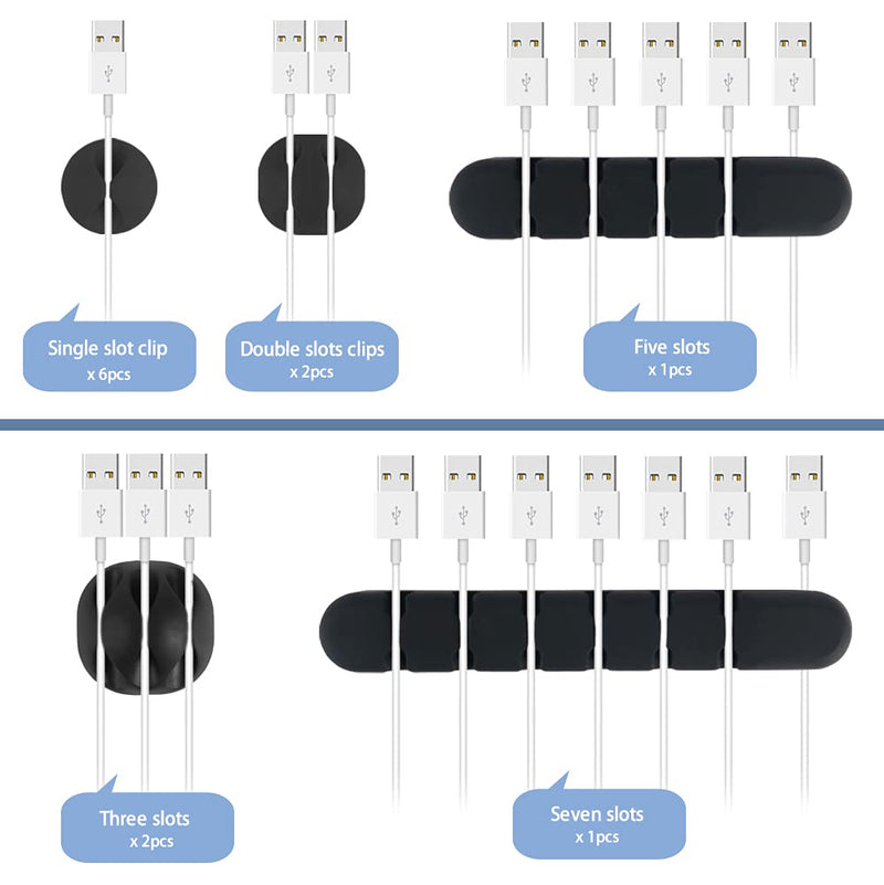  [AUSTRALIA] - Cable Clips Black, Self Adhesive Cable Drop 12 Pack Desk Wire Clips for All Your Computer, Electrical, Charging or Mouse Cord
