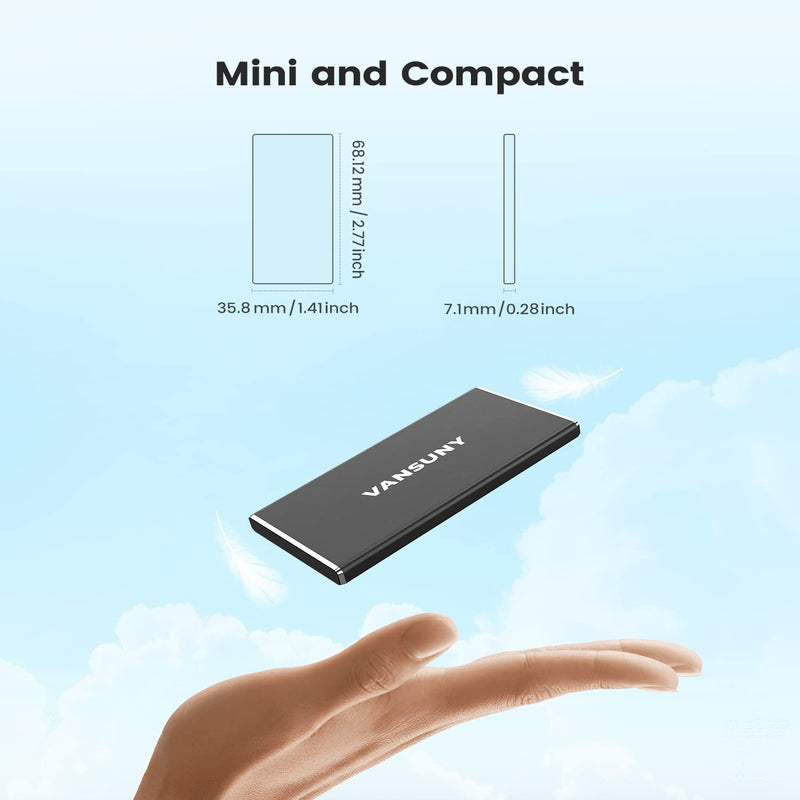  [AUSTRALIA] - Vansuny 250GB Portable External SSD, USB 3.1 Gen2 430MB/s High-Speed Data Transfer, Metal USB C Mini Portable External Solid State Drive for PC, Laptop, Phones and More Black