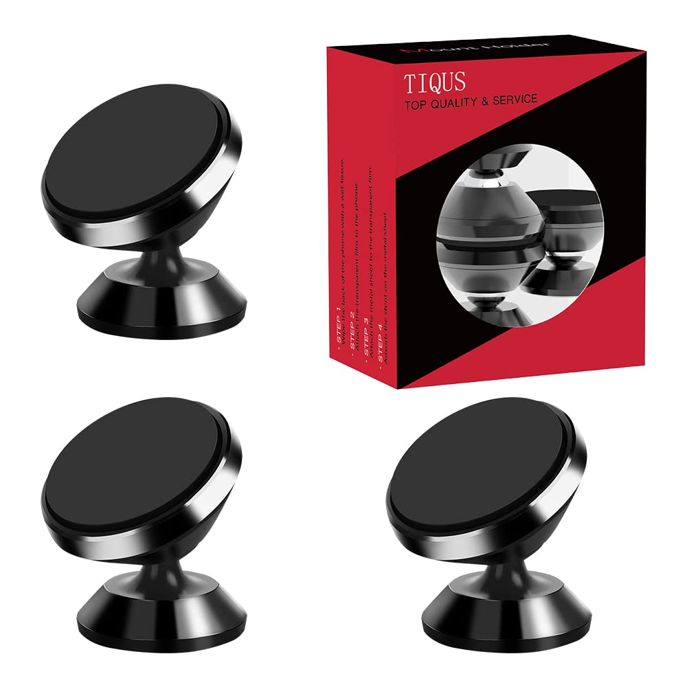  [AUSTRALIA] - TIQUS [3 Pack] Magnetic Phone Car Mount, Car Sturdy Stick-on Cell Phone Holder Car Built-in Amazing Strong Magnets, Hands Free Magnetic Car Phone Holder Mount with Strong Adhesive Mounting